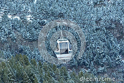 Elevator cabin Sunset at the ski resort Vallnord Pal - Arinsal in winter with snow Editorial Stock Photo