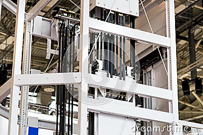 Elevator Installation, Lift Technician Installing a Modern Elevator Stock Photo