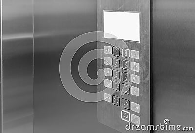 Elevator interior control panel with Braille buttons lift Stock Photo