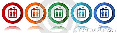 Elevator, lift vector icons, flat icon set for logo design, webdesign and mobile applications, colorful web button collection in Vector Illustration