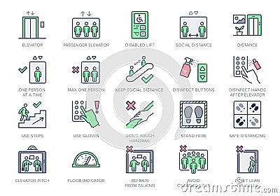 Elevator line icons. Vector illustration included icon - service lift, parking, disabled cabin, security camera, access Cartoon Illustration