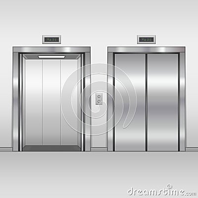 Elevator open and closed doors. Vector Illustration