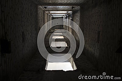 Elevator shaft of a large industrial facility at the time of demolition. Background Stock Photo