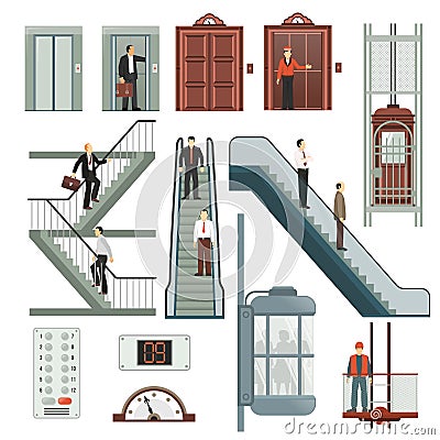 Elevator And Stairs Set Vector Illustration