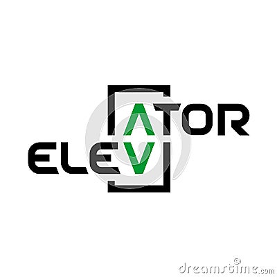 Elevator text logo. Stylized word elevator with panel button arrows up and down. Vector Illustration