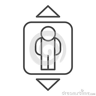 Elevator thin line icon. Passenger lift, human and up and down arrows symbol, outline style pictogram on white Vector Illustration