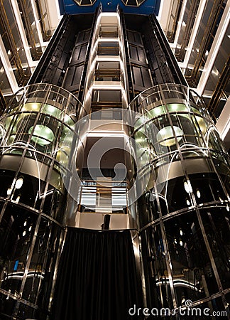 Elevators inside car ferry MS Silja Europa of Tallink, Tallinn Estonia Editorial Stock Photo