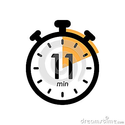 eleven minutes stopwatch icon, 11 min waiting time, timer symbol, cooking time, cosmetic or chemical application time Vector Illustration