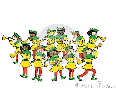 Eleven pipers piping ready to sing the 12 days of Christmas Stock Photo