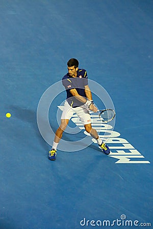 Eleven times Grand Slam champion Novak Djokovic of Serbia in action during his Australian Open 2016 final match Editorial Stock Photo