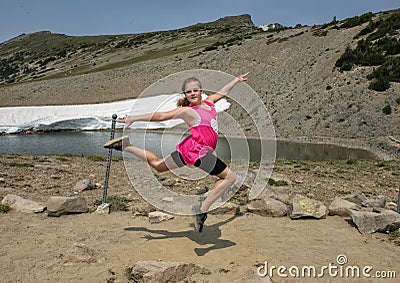 Eleven year-old Caucasian girl posing in Mount Rainier National Park, Washington Stock Photo