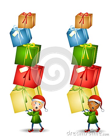 Elf Carrying Christmas Gifts Cartoon Illustration