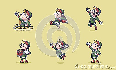 elf with cartoon hats. Vintage style Vector Illustration