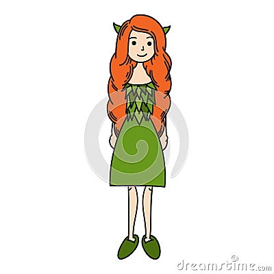 Elf girl forest fantasy vector hand drawn Vector Illustration