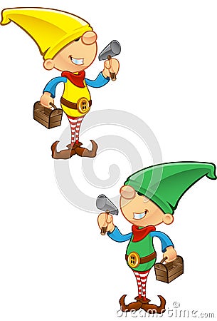 Elf Mascot - Hammer And Toolbox Vector Illustration