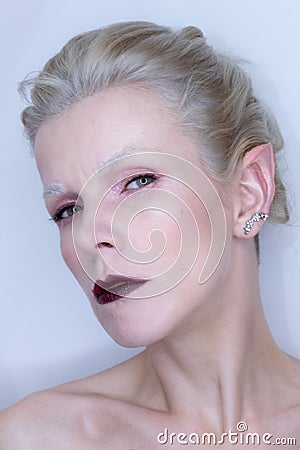 elf model with makeup. ready for all the challenges of elven life. close-up. Stock Photo