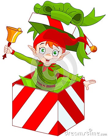 Elf Popping out of a Christmas Box Vector Illustration