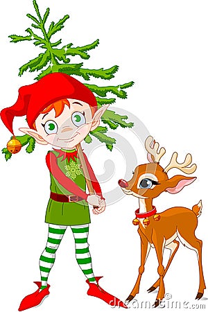 Elf and Rudolf Vector Illustration