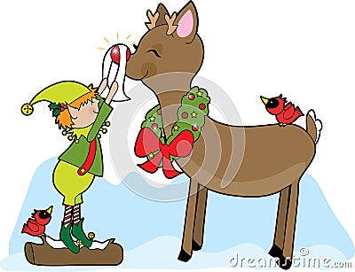 Elf and Rudolf Vector Illustration