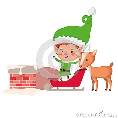 Elf with sleigh avatar chatacter Vector Illustration