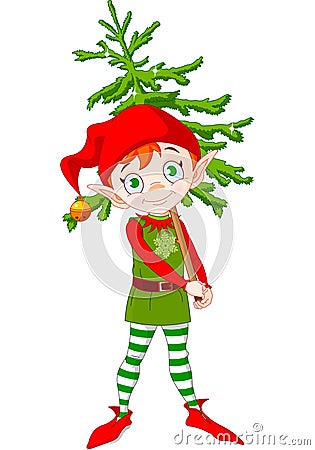 Elf and Tree Vector Illustration