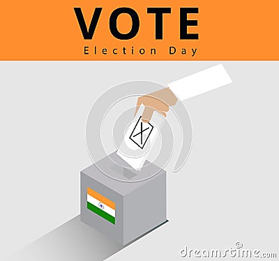 Eligible voter or constituency in locked ballot box for general election day in india, hand of the indian man dropped the card int Cartoon Illustration