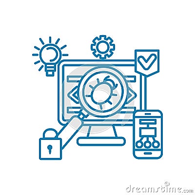 Eliminating vulnerabilities linear icon concept. Eliminating vulnerabilities line vector sign, symbol, illustration. Vector Illustration