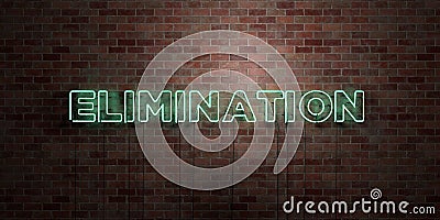 ELIMINATION - fluorescent Neon tube Sign on brickwork - Front view - 3D rendered royalty free stock picture Stock Photo