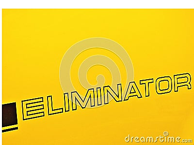 Eliminator decal with a yellow background Stock Photo