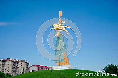 Elista, Russia - June 14, 2020: Monument of the Golden Horseman at the entrance to the city Editorial Stock Photo