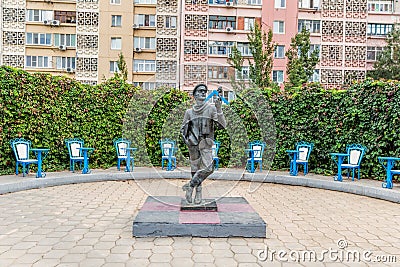 Monument to the famous literary character Ostap Bender. Chess Symbol town Editorial Stock Photo