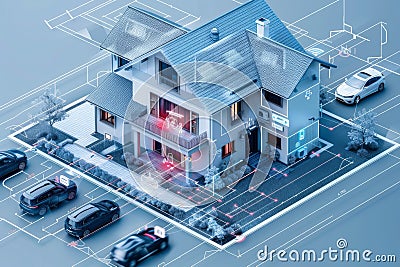 Elite noise detectors and mesh Wi-Fi network secure window security systems to enforce safety measures in urban areas. Cartoon Illustration