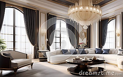 Elite Retreat: Opulent High-End Room Interior in a Luxurious Classy Setting Stock Photo