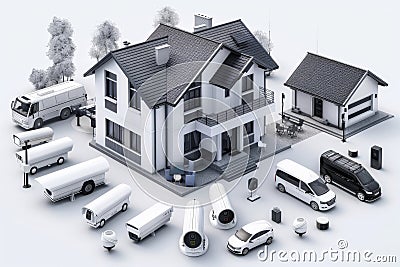 Elite safety measures in secure window security systems utilize mesh Wi-Fi and noise detectors for urban environment safety. Cartoon Illustration