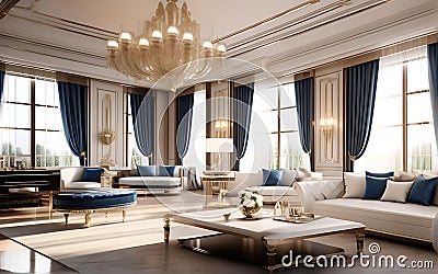 Elite Tranquility: Opulent High-End Room Interior in a Luxurious Setting Stock Photo