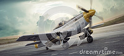 Elite vintage aircraft the legendary P51 mustang taxiing down the runway towards its World war 2 mission. Stock Photo