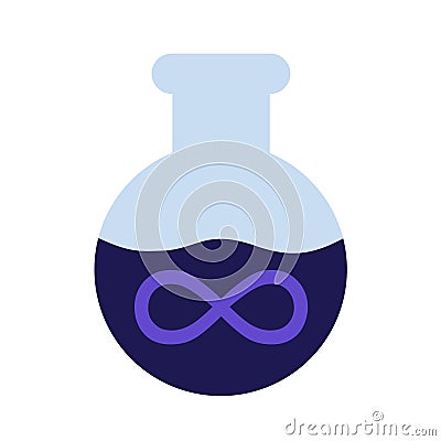 Elixir of life - flask with infinity symbol of magical drink and potion of longevity, youthfulness and stoppage of ageing and agin Vector Illustration