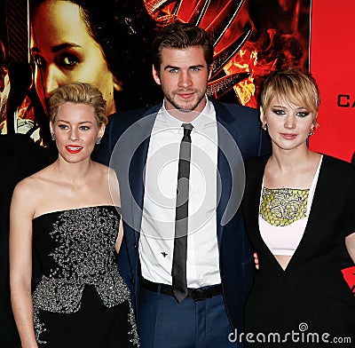 Elizabeth Banks, Liam Hemsworth, Jennifer Lawrence Editorial Stock Photo