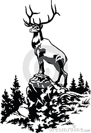 Elk on Hill Illustration Vector Illustration