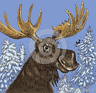 Elk in the winter wood. Vector format Vector Illustration