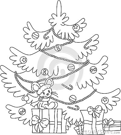 Cartoon Christmas tree coloring page. Coloring book. Happy new year. Vector illustration Vector Illustration