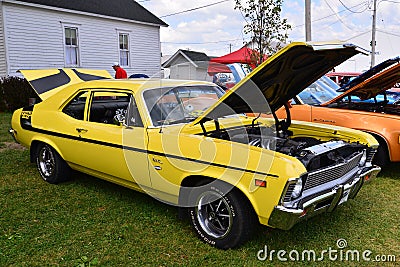Yellow Yenko Chevrolet Nova with stripes Editorial Stock Photo