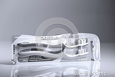 Elkos Dental Toothbrush Classic Soft, isolated Editorial Stock Photo