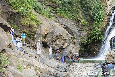 Ella Sri Lanka: 03/21/2019 Bambarakamda Falls - scenic waterfalls visited by Hindu pilgrims for cleansing. Editorial Stock Photo