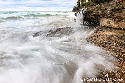 Elliot Falls on Miners Beach at Pictured Rocks. Munising, Michigan Stock Photo