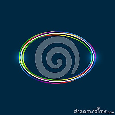 Ellipse frame with colorful multi-layered outline and glowing light effect on a blue background Vector Illustration