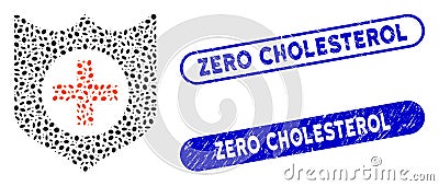 Ellipse Mosaic Medical Protection with Grunge Zero Cholesterol Stamps Vector Illustration