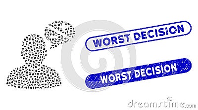 Ellipse Mosaic User Arguments with Scratched Worst Decision Stamps Vector Illustration