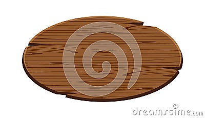Ellipse plank for signage isolated on white, wood sign oval shape, empty wooden signpost for copy space, round wooden for message Vector Illustration