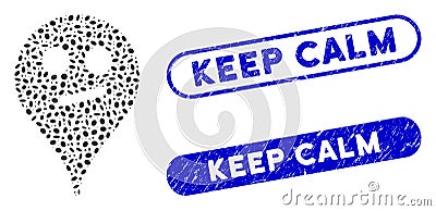 Elliptic Collage Doubt Smiley Map Marker with Grunge Keep Calm Watermarks Vector Illustration